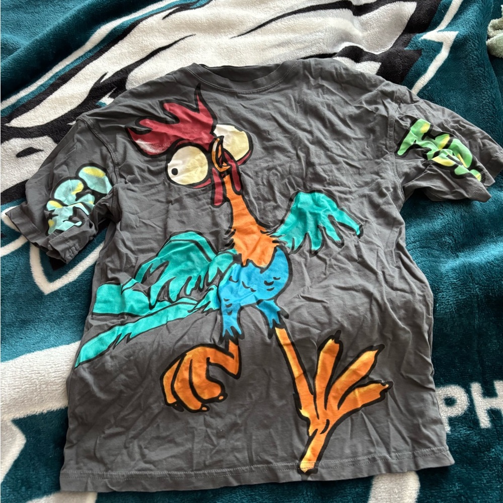 Gray Womens Shirt with Colorful Cartoon Design, hei hei from maui